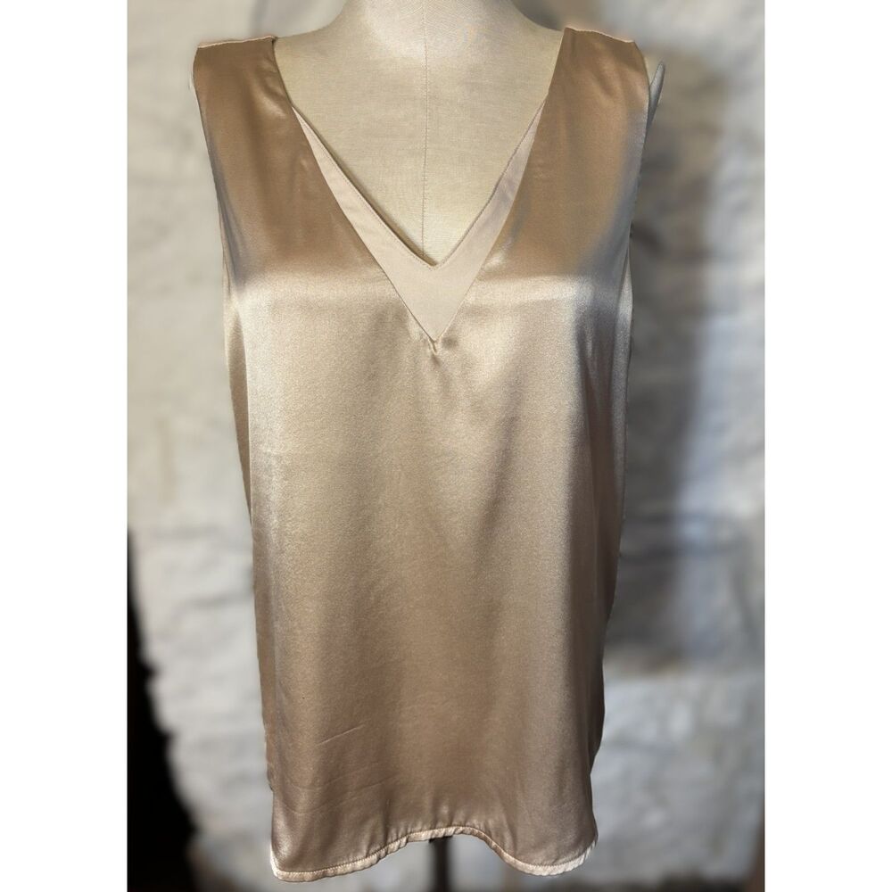 REISS Coraline Silk Front Tank Top M Champagne V-Neck Sleeveless Quiet Luxury